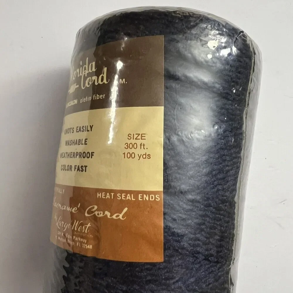 Vintage Florida Macrame Olefin Fiber Cord 4mm 100yds 300ft Herculon Navy Blue